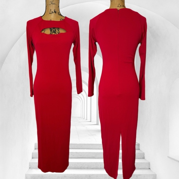 Vintage 1990s Hugo Buscati collection red long sleeve gown cutout XS - Picture 5 of 5